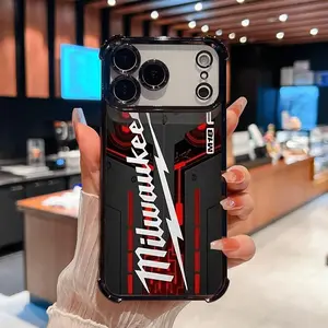 Milwaukee M18 Fuel Game Competition Black And Red Style Phone Cases for iPhone 17 16 Pro Max 15 14 13 Plus Samsung S22 23 24 25 Plus Ultra, Electroplating Frame Luxury Transparent Material Four-corner Shockproof Mobile Phone Case