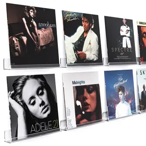 8 Pack Vinyl Record Shelf Wall Mount, 12 inch Album Record Holder Display, Clear Acrylic Floating Shelves for Wall, Suitable for Bedroom, Living Room, Magazine Shelf, Kids Bookshelf, etc