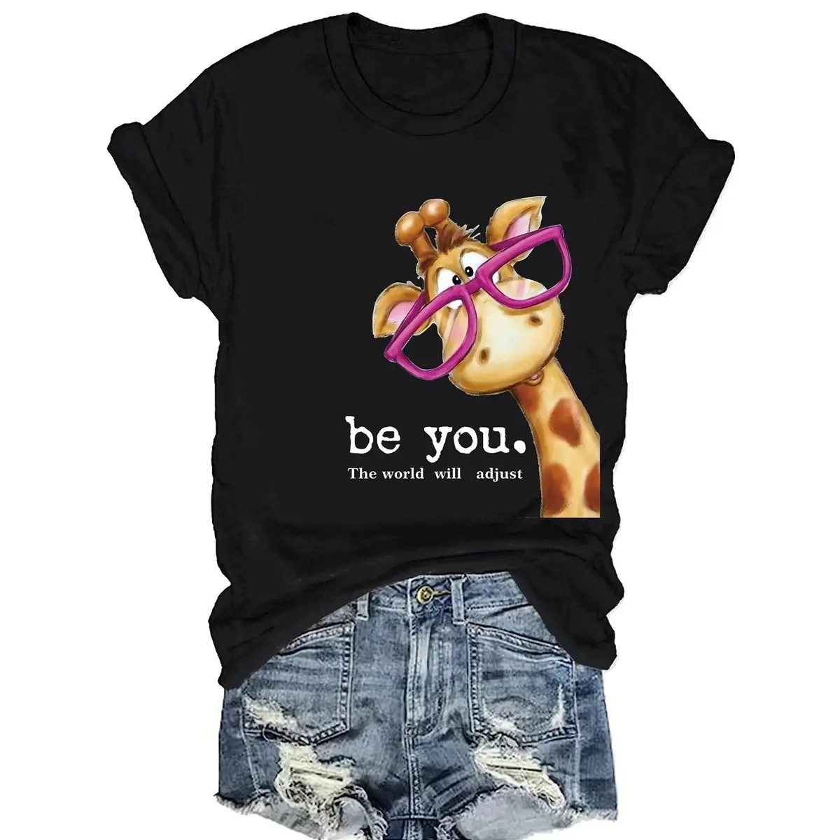 Women Plus Size Giraffe Print Short Sleeve T-Shirt Oversized Round Neck Casual Spring Summer Top Streetwear Women's Summer Clothing