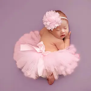 Newborn Tutu Photography Props - Pink Princess Tutu Skirt & Headband - Newborn Girls Photography Outfits(Pink) Newborn Gift Set