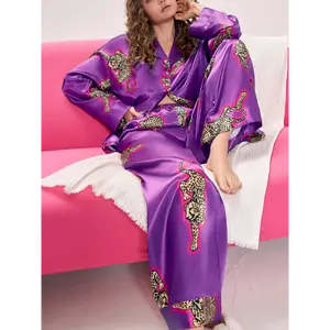 pajama pants latina Simulated Animal Pattern Long Sleeve Comfortable Color Home Set