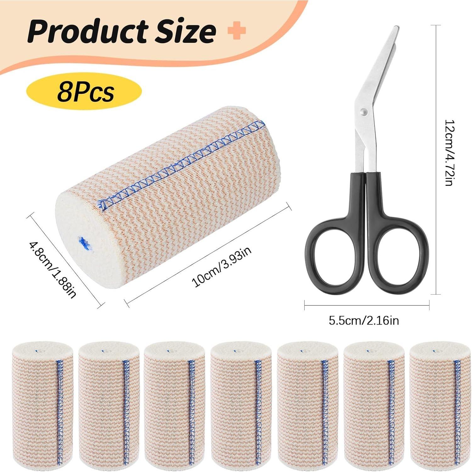 Pack of 8 Elastic Bandages,Elastic Bandage Cotton with 1 Scissors,Compression Bandage with Self-Adhesive Velcro Strap,Elastic Bandages for Arm,Leg or Chest Injuries,Camping Equipment Pack of 8 Elastic Bandages,Elastic Bandage Cotton with 1 Scissors,Compression Bandage with Self-Adhesive Velcro Strap,Elastic Bandages for Arm,Leg or Chest Injuries,Camping Equipment
