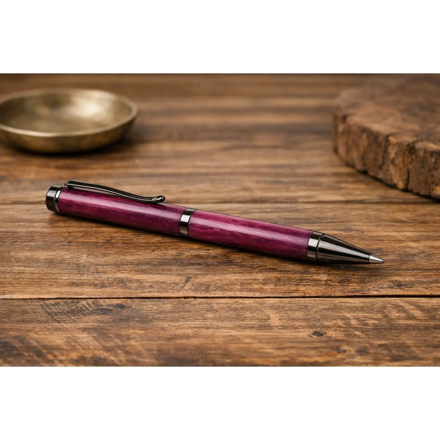 Purpleheart Wood Pen with Two‑Tone Wooden Case — Handcrafted by HARZO in USA
