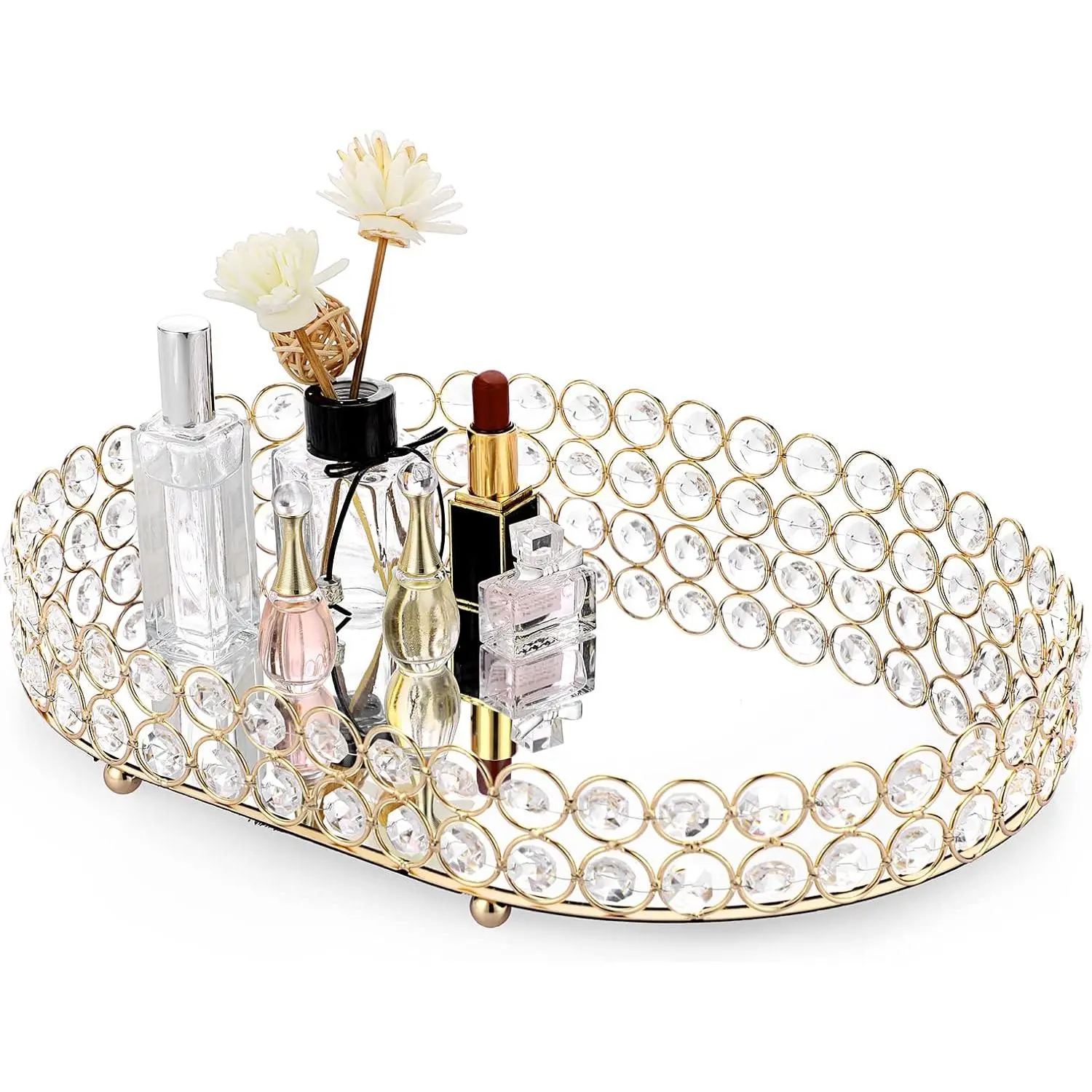 Crystal Vanity Tray Mirrored Dresser Perfume Trays for Makeup Tray Cosmetic Skin Care Storage, Jewelry Trinket Organizer Tray for Bathroom Countertop Home Decor Gift Racks