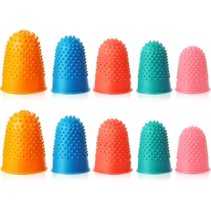 10 Pieces Thick Reusable Silicone Rubber Finger Tips Thimbles 5 Sizes & Colors With Box for Money Counting Sorting Writing Office