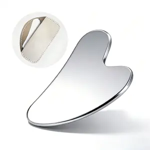 Thickened Steel Gua Sha Board with Leather Storage Durable for Daily Facial Detox Tension Relief Tool for Serum Oil Cream Application