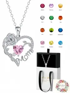 Diamond Rose Heart of Motherly Love necklace, Personalized necklace, Heart design jewelry, engraved with MOM, heart and rose elements. Paired with a jewelry box, ideal gifts for birthdays, Mother’s Day and anniversaries