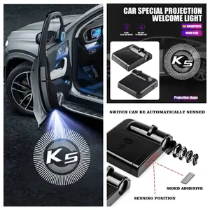 4-Pack Kia K5 Logo Car Door LED Welcome Projector Lights, Compatible with Kia K5 All Trims, Peel-and-Stick Non-Destructive Drill-Free Waterproof Courtesy Lights