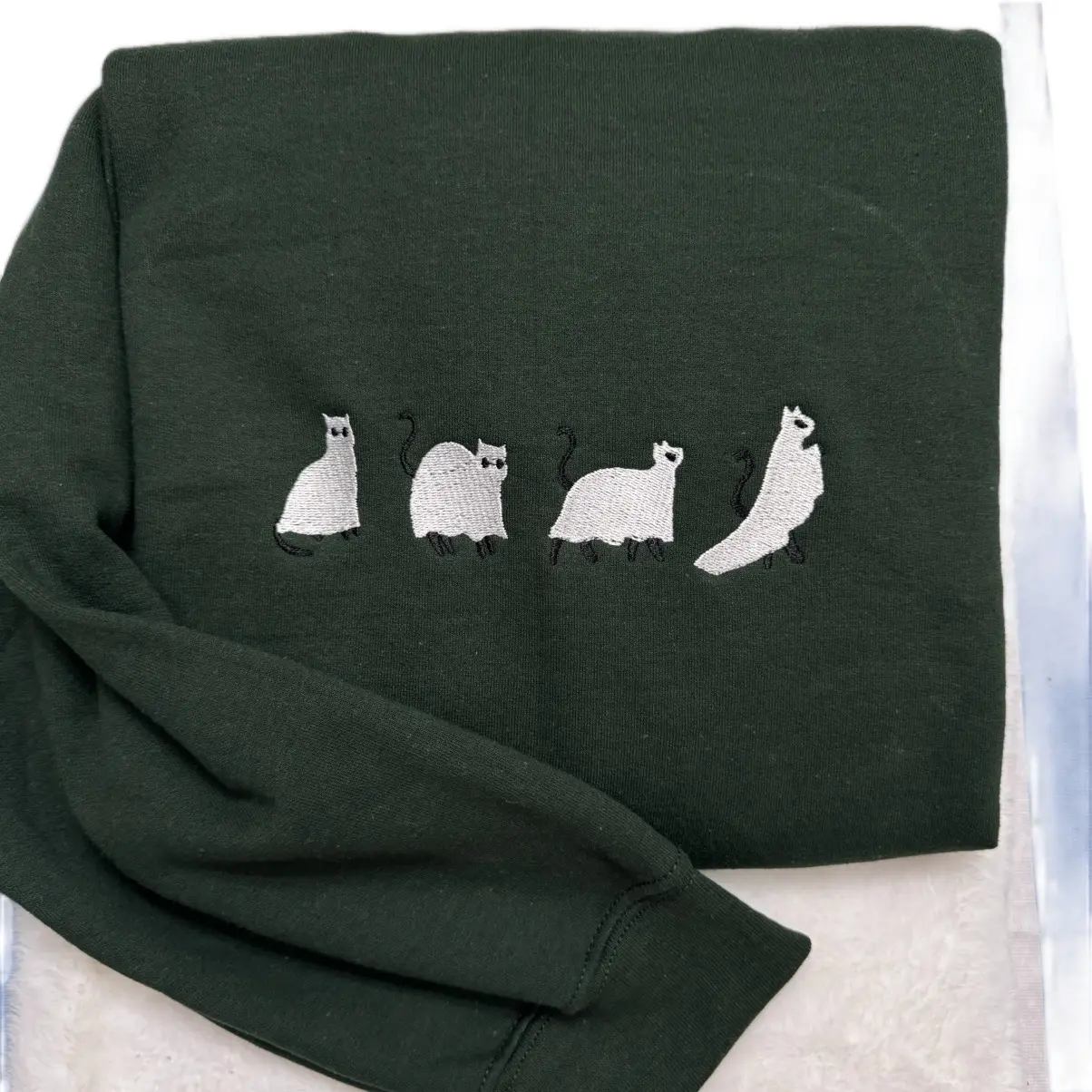 Ghost Cats Halloween Embroidered Sweatshirt  Pullover Sweater