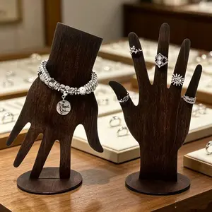 Wooden Hand Jewelry Display Stand, Dark Wooden Ring Holder, Bracelet and Bangle Showcase, Retail Home Counter Jewelry Organizer