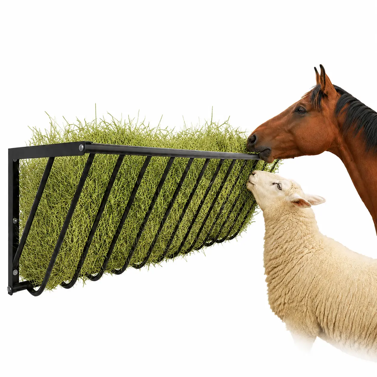 Wall‑Mounted Goat Hay Feeder with Blanket Holder, 63 Inch 67 Gallon Heavy‑Duty Steel Hay Rack, Suitable for Horse Stalls, Goat Sheds & Sheep Barns, Multi‑Functional for Feeding & Storage, Indoor & Outdoor Farm Use garden dig