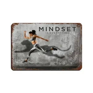 Vintage Metal Tin Signs Fitness Inspiration Mindset Is Everything Run Metal Signs, Customize for Office, Business, Home, Workplace, Airbnb, Delivery Signs, Rust Free,Aluminum, Fade Resistant