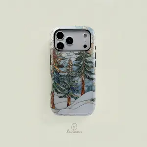 Winter forest snow pattern 2-in-1 phone case, textured, durable, shockproof, stylish protective cover for iPhone 11 12 13 14 15 16 17 Pro Max Pro Plus, compatible with Samsung Galaxy S25 S24 S23 Ultra