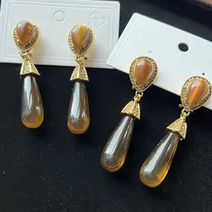 Radiant Diamond Amber Drop Earrings - Elegant Design with Clear Setting earring woman party earring