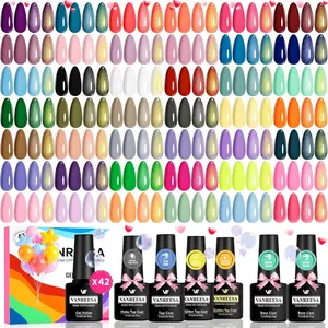 48 Pcs Gel Nail Polish Set 42 Colors Spring Summer Fall Winter Gel Polish with 2 Pcs Base Coat & 4 Effects Top Coat Nail Kit Gifts for Women Girls Nail Art Salon at Home