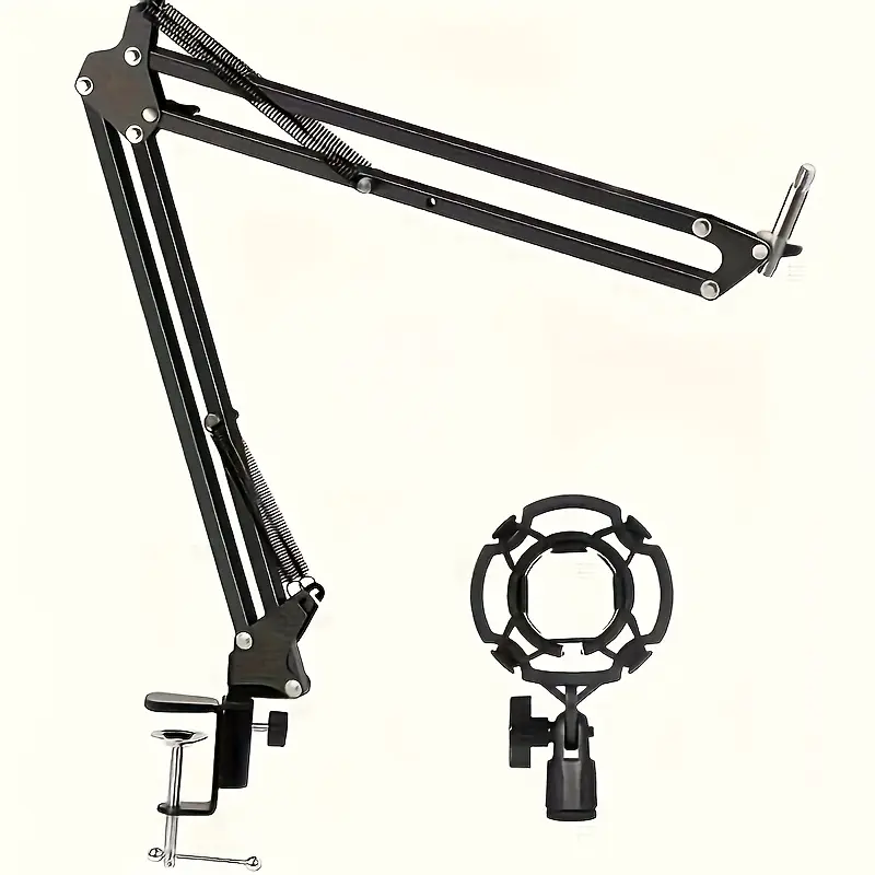 Desktop Mic Stand for Audio Equipment - Adjustable Scissor Arm Desk Mount, Thick Cast Iron Cantilever Bracket, Folding Rotatable Accessory for Home Office