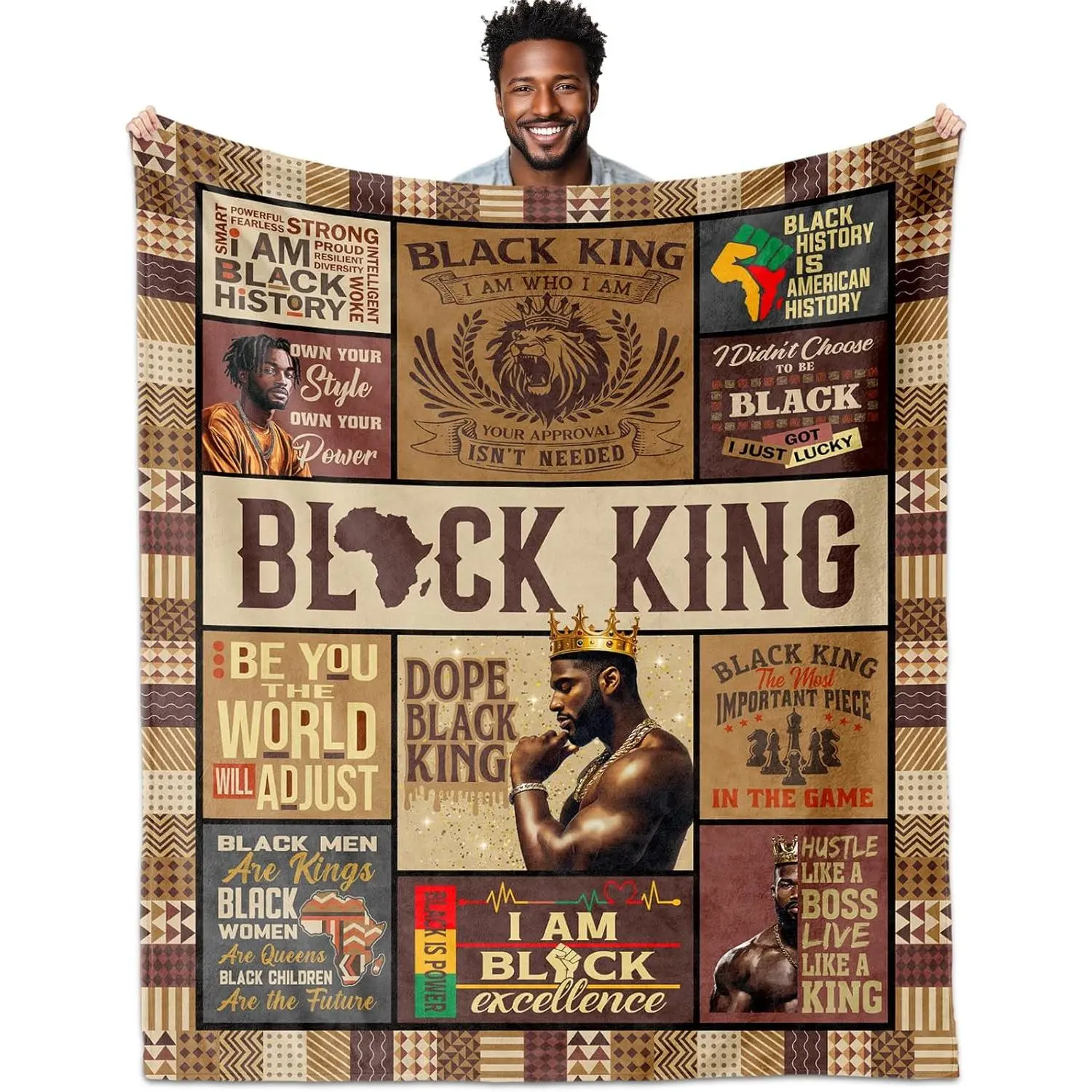 Afrocentric African-Inspired Blanket for Black Men - Encouragement Gift for Dads, Papas - Ideal for Birthday, Father's Day, African-Inspired Blankets, Afrocentric Blankets