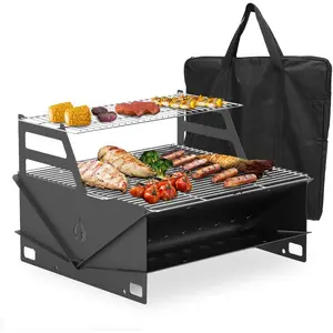 Portable Charcoal Grill, Outdoor Barbecue Camping Grill Tabletop BBQ Grill with Warming Rack and Handbag for Picnic, Hiking, Backyard and Cooking
