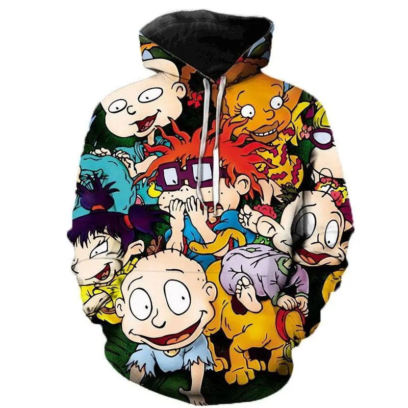Rugrats Printed Men's and Women's Personality Hooded, Hooded Long Sleeve T-Shirt, Lightweight Pullover Hoodie Tee