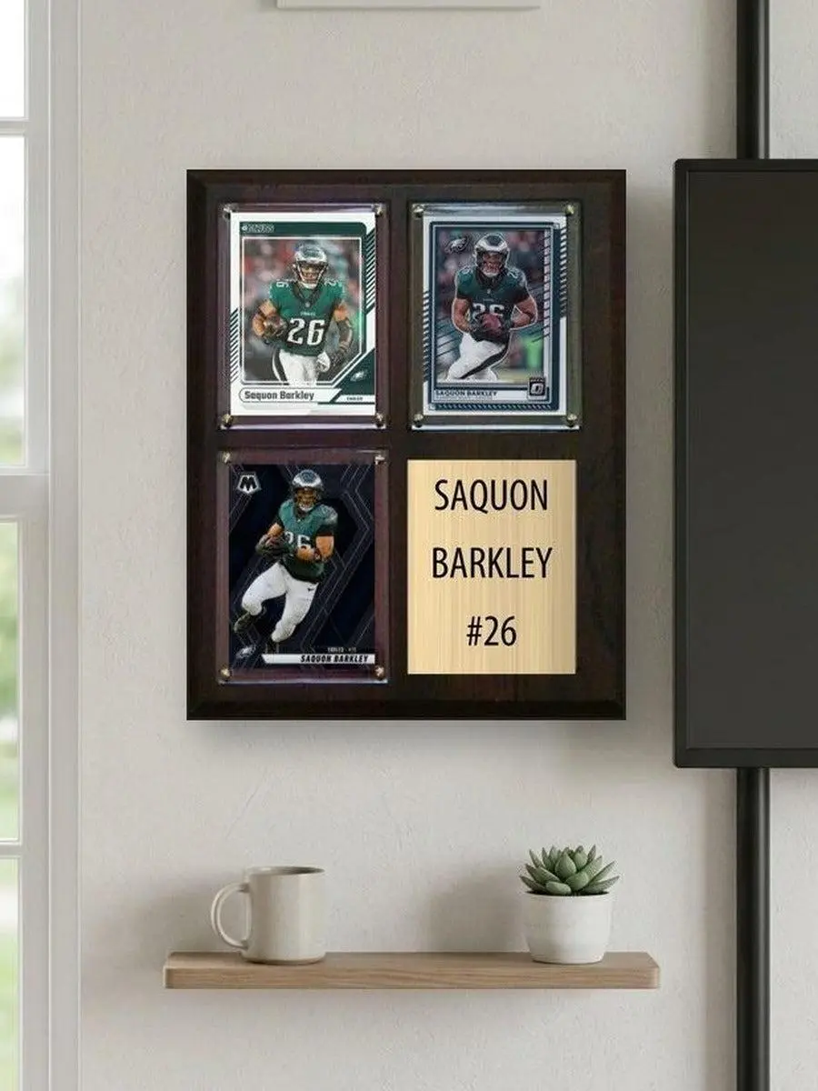 Saquon Barkley Philadelphia Eagles Fan Gift Plaque 8x10 3 Cards Donruss, Score, Panini, Topps, Prizm 2024 2025 2026