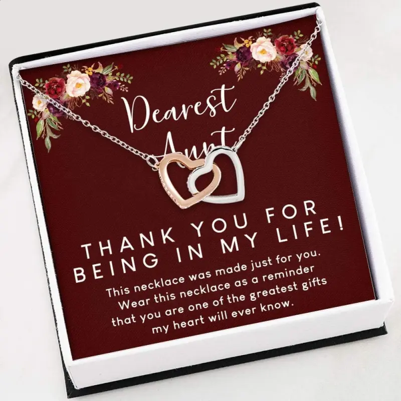 Necklace with Chain for Women Girl - Aunt Necklace - Aunt Gift from Niece Necklace - Interlocking Hearts BB420 - Pendant Necklace Jewelry with Gift Box for Birthday Christmas Anniversary. Necklace Jewelry With Meaningful Messages Card & Box