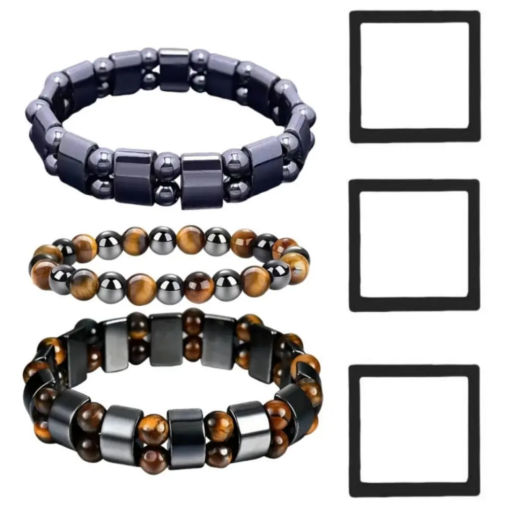 3 piece Hematite Bracelet Tiger Eye Gemstone Beaded Bracelets Natural Stone Protection Bracelet for Mens Inspirational Jewellery Gifts