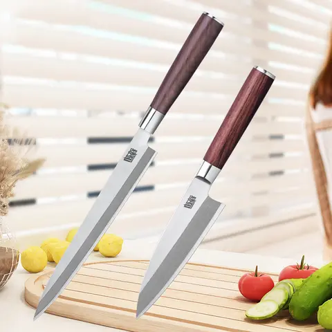 Professional Japanese Yanagiba Kitchen Knife - 1 Pc Stainless Steel Ergonomic Cooking Knife, 16.5-24cm Blade, 4-6mm Thickness, Corrosion Res., Ideal for Sashimi, Fish Cutting, Home Essential