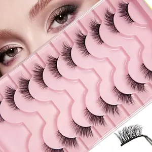 10 Pairs Half False Eyelashes, Fox Fur Style Base Pointed Cross Design, Natural Fluffy Eye Tail Extension, Trendy Daily Makeup Lashes, Flare Lashes