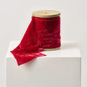 Burgundy Red Raw Edge Frayed Wide Velvet Ribbon - Available in Spool or 3yd Cut