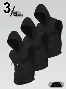 Men's Regular Fit Solid Zip Up Hooded Tank Top, Casual Sleeveless Top for Summer, Men's Clothes for Daily Wear, Athleisure Style