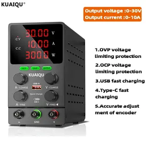 Kuaiqu Sps3010s Adjustable Switch Dc Power Supply, 3.3v-24v Output, USB & Type-C Fast Charging, Oled Display, Plc Compatible