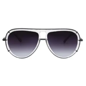 Ivy Luxe - Clear Black Tangle-Free Round Aviator Sunglasses - UV 400 Protection Classic Shades