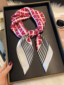 70cm*70cm Women Bandana Polka Dot&Square Printed Silk Feel Square Scarf, Headband, Neck Wrap, Travel Multipurpose Scarf