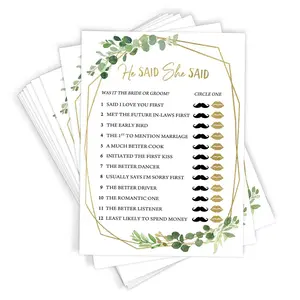 He Said She Said – Bridal Shower Game, Gold Greenery (50 Cards)