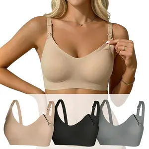 3 PCS Nursing Bras for Breastfeeding Pregnancy Moms Maternity Wireless Front Opening Bra, Seamless Stretchy Fit, Adjustable Straps, Breathable Postpartum Essentials Everyday Wear, Maternity Solid Bra