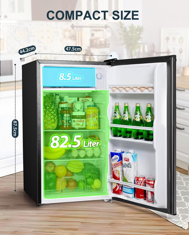 Upstreman mini fridges 3.2 Cu.Ft with Freezer Compact Single-Door Fridge for Dorm Office Bedroom BR321 Adjustable Temperature Thermostat Energy-Efficient Quiet Operation 3 Removable Shelves & Crisper Drawer pantry drink fridge skincare fridge