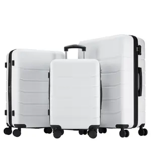 White Expandable Hardside Luggage with TSA Lock - Lightweight ABS Spinner Suitcase | 360° Double Wheels & Durable Design | 3 Sizes (20"/24"/28") | Choose Single or 3-Piece Set (20"+24"+28")