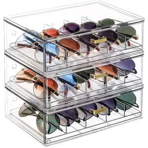 Clear  Sunglasses Organizer, Stackable Eyeglass Storage Case with  Handles, Glasses Display Holder