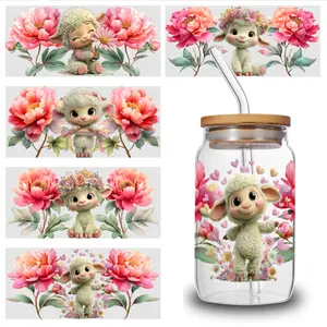 5 Sheets Floral Lamb UV DTF Stickers Design UV DTF Cup Packaging Transfer Waterproof Self-Adhesive Paper for 16oz Glass Mug Water Bottle Cup Practical Wrap, 3d Crystal Label Waterproof And Scratch - High Quality
