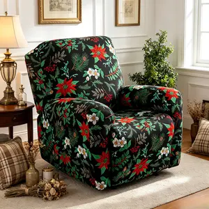 Casual Printed Stretch Recliner Sofa Cover with Side Pockets, Non-Slip, Living Room Furniture Protector, Home Decor Dustproof Couch Pad Couch Covers Pet-friendly Polyester Fabric