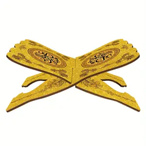 Vintage golden wooden bookshelf, suitable for Quran stand during Ramadan, foldable Bible display stand, Islamic Eid book organizer, church decoration for reading and praying, Stylish Religious Decor