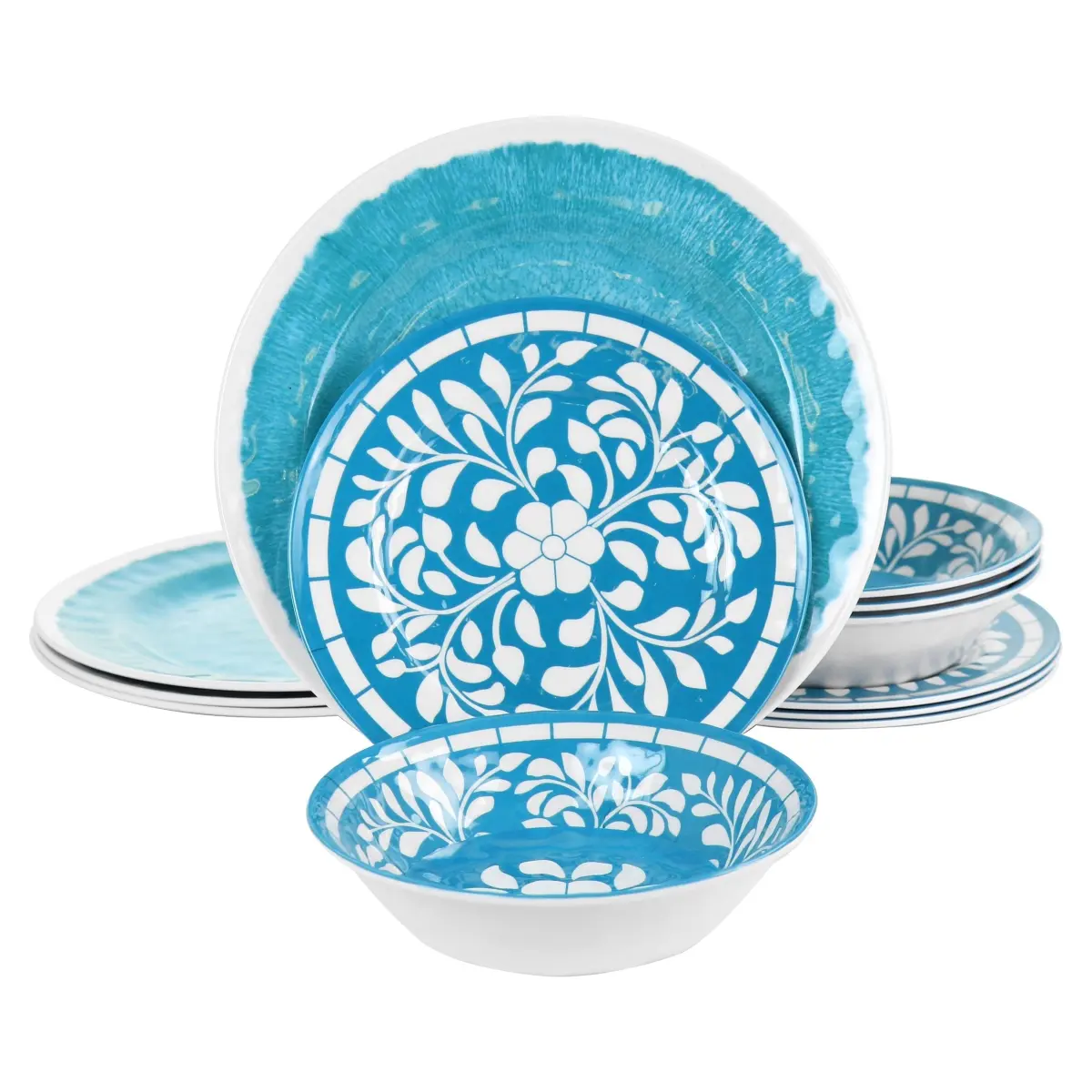 Elama EL-TELLY Telly Melamine Dinnerware Set, Teal - 12 Piece