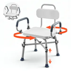 【FathersDayGift】VEVOR Swivel Shower Chair with Arms and Back, 500 lbs Heavy Duty Bench Seat for Inside Shower Stall and Bathtub, Height Adjustable Bathroom Bath Tub Seat for Adults, Seniors, Elderly and Disabled