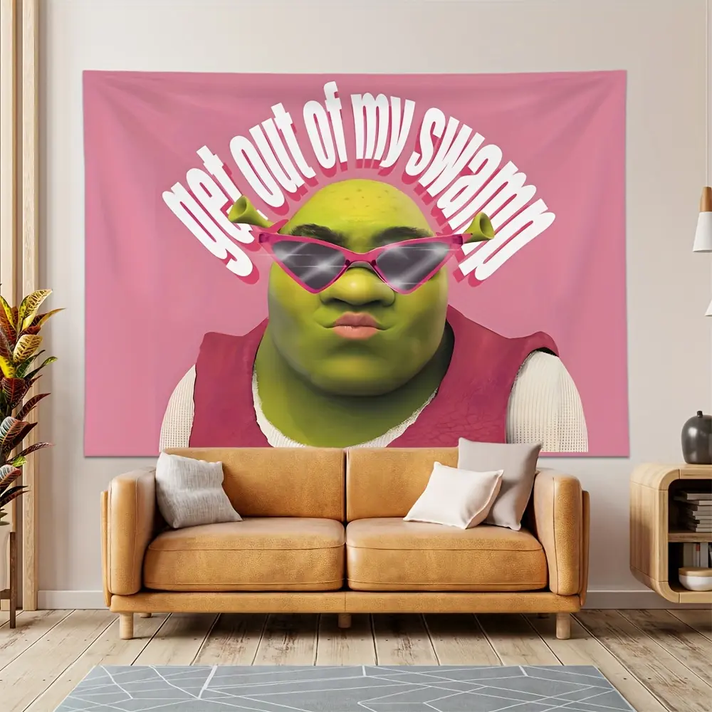 1-Piece Pink Cartoon Character Shrek-Style Tapestry - Vivid Digital Print, Fade-Resistant Indoor Wall Hanging for Bedroom Decor, Living Room Home Supplies