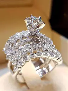 2PC/Set Gorgeous Cubic Zirconia Cluster Stone Engagement Ring For Women For Valentine's Day Gift Wedding Anniversary Party Jewelry