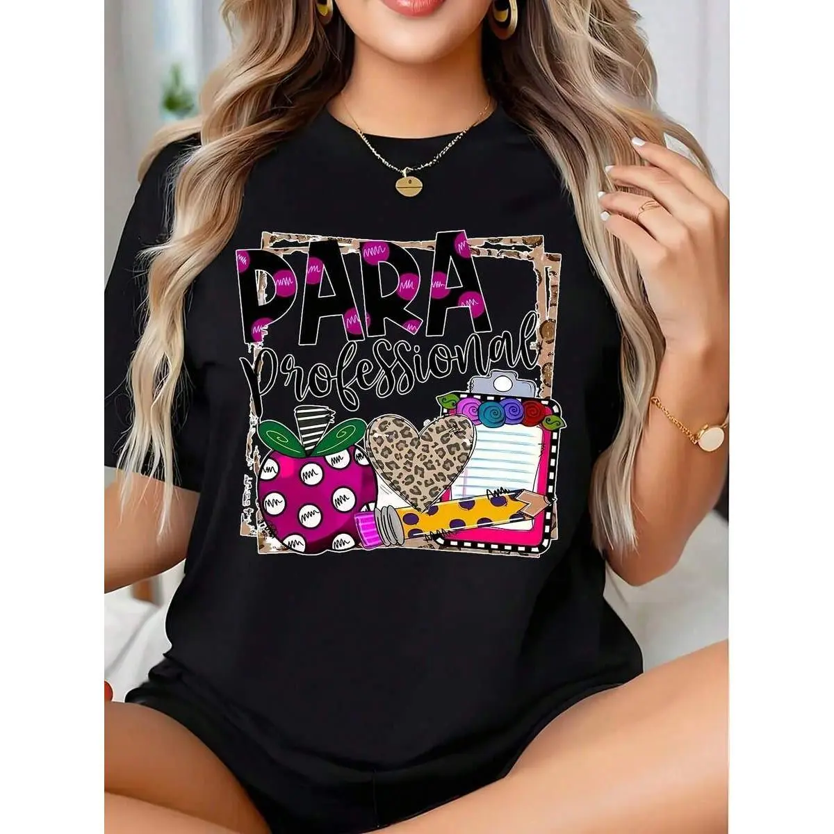 Para Professional Teacher Gift Shirt With Apple And Leopard Print Design For Education Workers And School Staff, It Is A Perfect