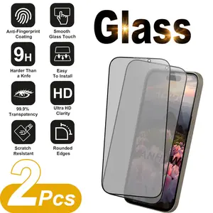 2pcs Anti-Spy HD Screen Protectors Compatible with iPhone 11 Pro, 12, 13 Pro, 14 Pro Max, 15, 16 Plus, 17 Pro Max. 9H Tempered Glass, Scratch-Resistant and Pressure-Resistant.