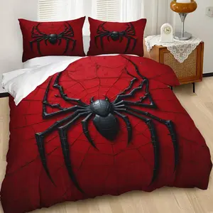 3D Black Spider Web Print Duvet Cover Set,2/3Pcs Dark Superhero Themed Bedroom Bedding Set,Blending Visually Striking and Edgy.Soft Material for Cozy Sleep. Includes 1 or 2 Pillowcases, No Filling/With Zipper Closure