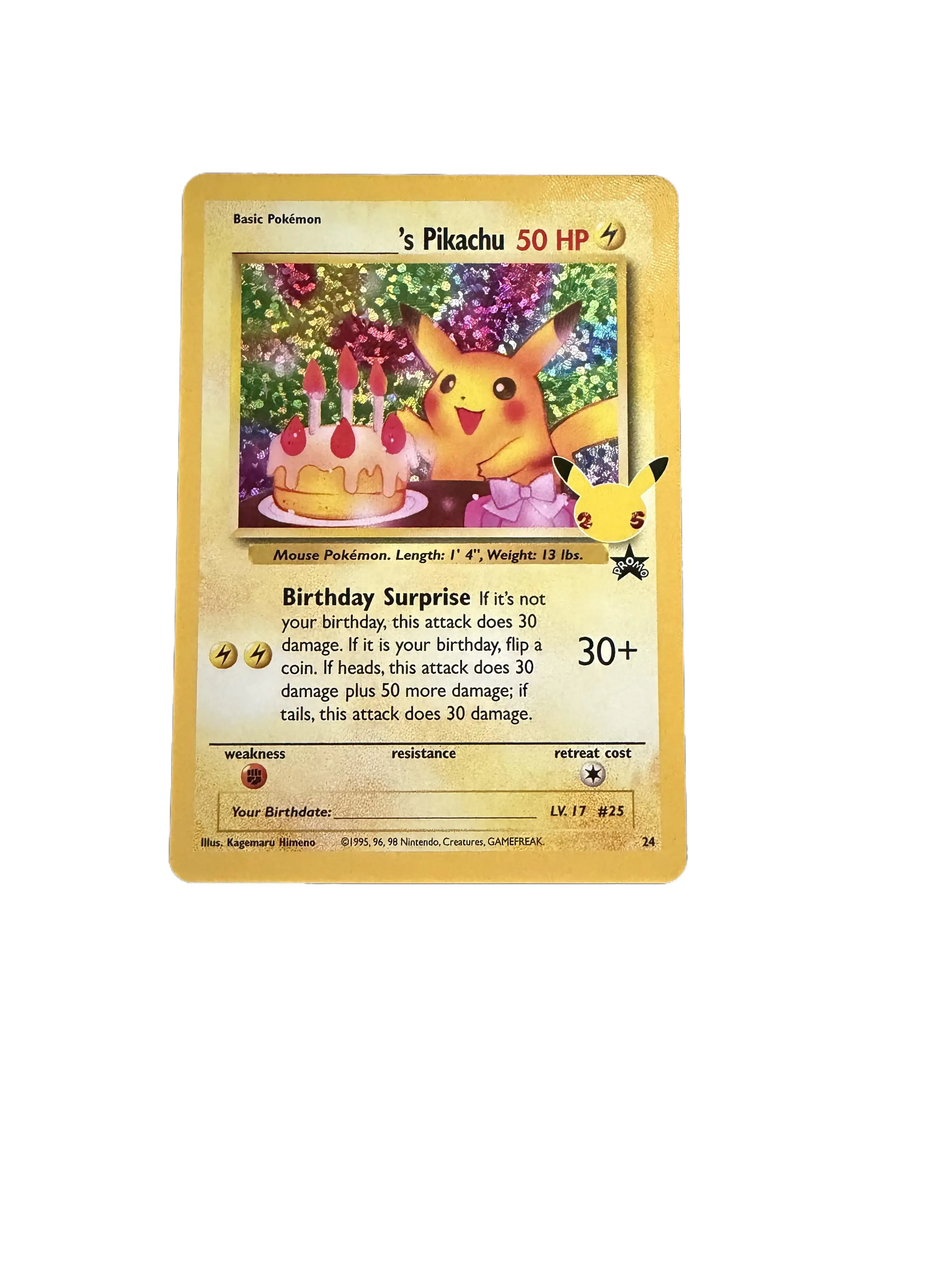 Pokémon Birthday Pikachu 24/25 Celebrations Classic Collection Holo NM 25th Anniversary