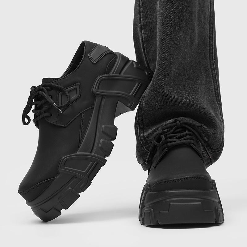 Chunky Derby Shoes Men's All-Black｜Mecha Design Matte Leather Dark Streetwear Outfits